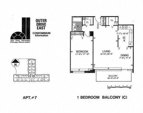Floor plan for 1 bed, 1 bath